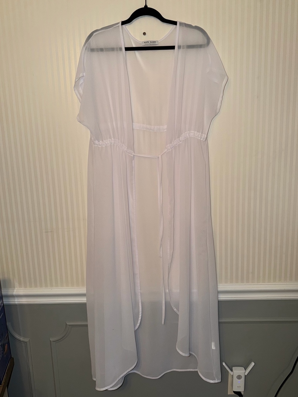 Kate Kasin White Sheer Chiffon Kimono Cover Up Cardigan XL